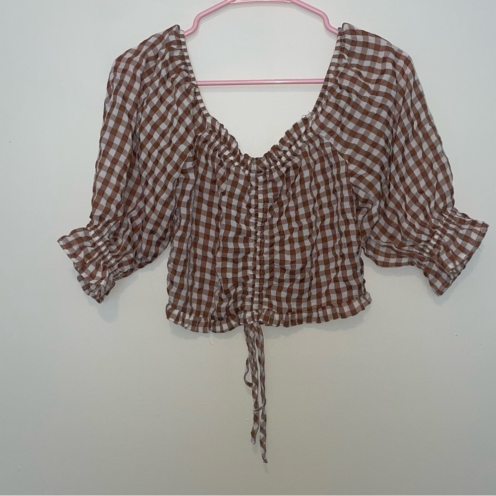 Indigo Rising Brown and White Checked Crop Top Size Small
